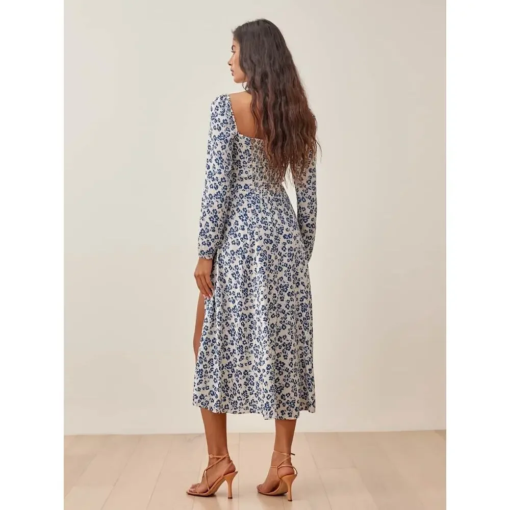 Reformation Sigmund Ditsy Floral Square-Neck Midi Dress Milanesa 6 Small